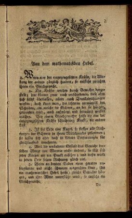 Von dem mathematischen Hebel.