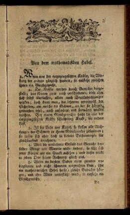 Von dem mathematischen Hebel.