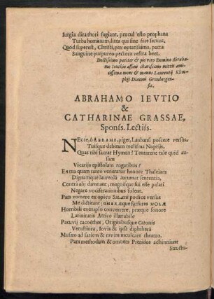 Abrahamo Ieutio & Catharinae Grassae, Sponss. Lectiss.