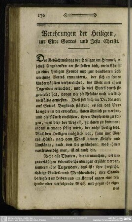 Verehrungen der Heiligen, zur Ehre Gottes und Jesu Christi