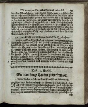 Das 17. Capitel. Wie man junge Tauben zubereiten soll.
