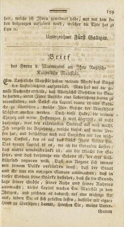 Brief des Herrn v. Marmontel an Ihro Rußisch-Kaiserliche Majestät.