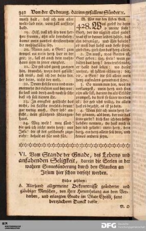VI. Vom Stande der Gnade, des Lebens und anfahenden Seligkeit [...].