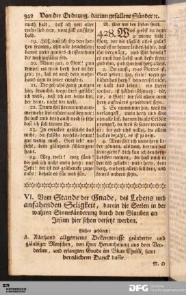 VI. Vom Stande der Gnade, des Lebens und anfahenden Seligkeit [...].