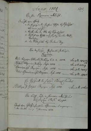 Von Hhrn Besemann erkauft. - Von der hiesigen Postamts-Zeitungs-Expedition. - Ein Geschenck der hiesigen Königl Societät. - Von Buchh. Hahn in Hannover erkauft und aus hiesiger Kasse bezahlt.