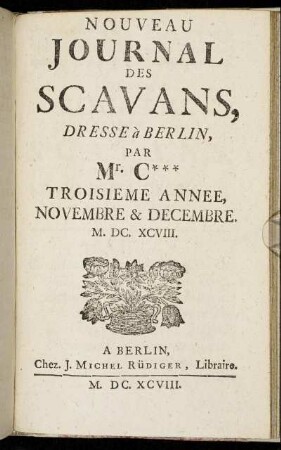 Novembre & Decembre. M. DC. XCVIII.