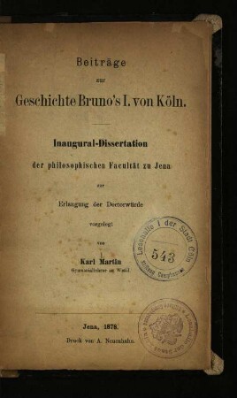 Beiträge zur Geschichte Bruno's I. von Köln