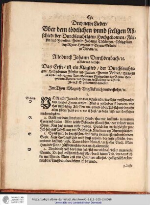 Drey newe Lieder/ Vber dem tödtlichen unnd seeligen Abschied/ ...