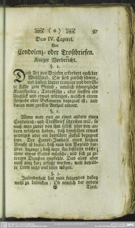 Das IV. Capitel. Von Condolenz- oder Trostbriefen