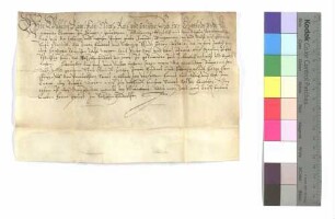 Wilhelm, kaiserlicher Rat und Obrister, und Gottfried, beide regierende Grafen von Oettingen, Vettern, quittieren der Stadt Gmünd über die gewöhnliche, auf Martini fällig gewesene Reichssteuer im Betrag von 270 Pfund Heller.