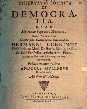 Dissertatio Politica De Democratia