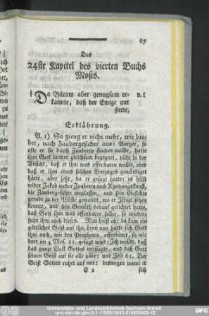 Das 24ste Kapitel des vierten Buchs Mosis.