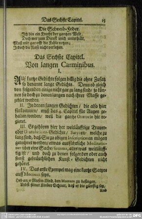 Das Sechste Capitel. Von langen Carminibus