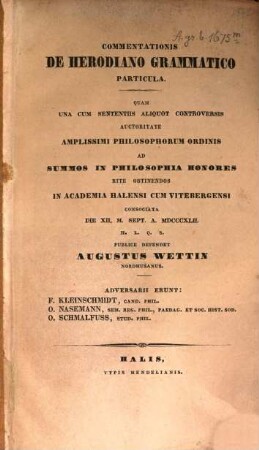 Commentationis de Herodiano grammatico particula