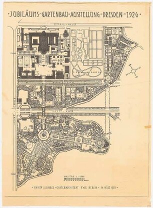 Ausstellungsgarten Jubiläums-Gartenbau-Ausstellung 1926, Dresden: Lageplan Gesamtentwurf 1:1000