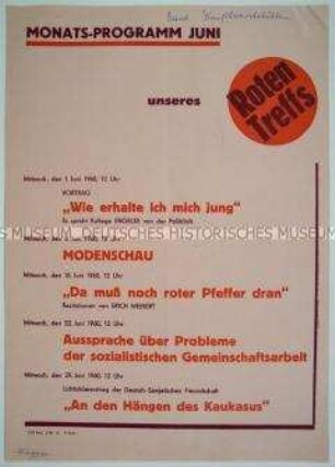 Monatsprogramm des "Roten Treffs" in Buna