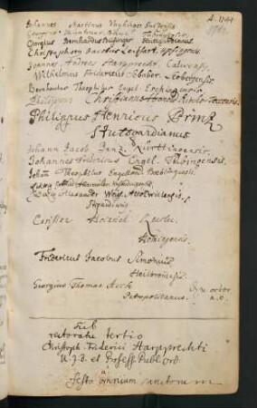 Winterhalbjahr 1744/1745. Rektorat Christoph Friedrich Harpprecht