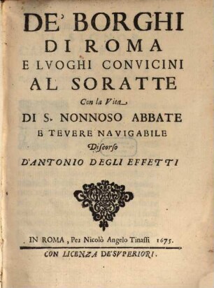 De Borghi di Roma ... con la vita di S. Nonnoso ... Discorso