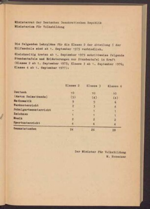 Die folgenden Lehrpläne ...