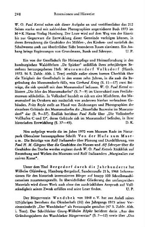 Museumsdorf Volksdorf, hrsg. von "De Spieker", Gesellschaft für Heimatpflege und Heimatforschung in den hamburgischen Walddörfern anläßlich ihres zehnjährigen Bestehens : 1. Aufl, Hamburg, M + K Hansa-Verl., 1972