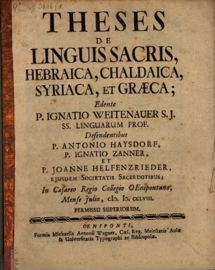 Theses De Linguis Sacris, Hebraica, Chaldaica, Syriaca, Et Graeca