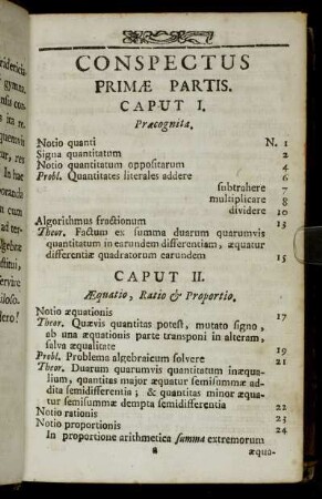 Conspectus Primæ Partis.