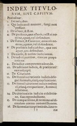 Index Titulorum, Sive Capitum.