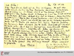 Familienkorrespondenz Klee: Brief von Felix Klee an Lily Klee und Paul Klee
