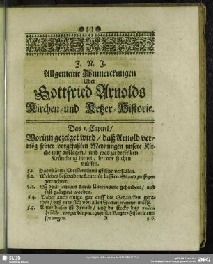 Allgemeine Anmerckungen Uber Gottfried Arnolds Kirchen- und Ketzer-Historie