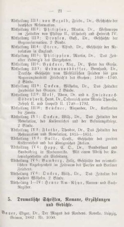 5. Dramatische Schriften, Romane, Erzählungen und Gedichte.