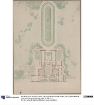 Potsdam-Sanssouci. Antikes Landhaus bei Schloss Charlottenhof. Grundriss der Gesamtanlage