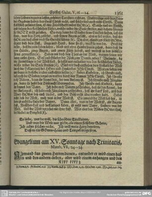 Evangelium am XV. Sonntage nach Trinitatis, Matth. VI, 24-34