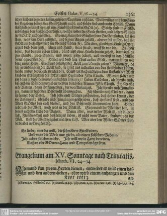Evangelium am XV. Sonntage nach Trinitatis, Matth. VI, 24-34