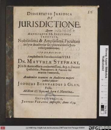 Dissertatio Iuridica De Iurisdictione