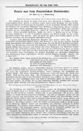 Neues aus dem Saarbrücker Stadtarchiv