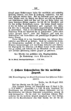 Vereidigung der Kandidatinnen des höheren Lehramtes : [C. Höhere Lehranstalten für die weibliche Jugend]