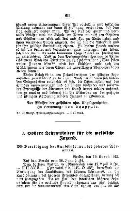 Vereidigung der Kandidatinnen des höheren Lehramtes : [C. Höhere Lehranstalten für die weibliche Jugend]