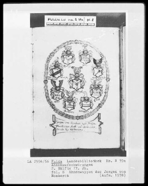 Ahnenaufschwörungen — Ahnenwappen des Jorgen von Romberch, Folio 8recto