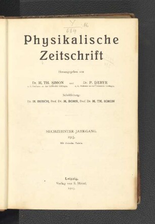 Physikalische Zeitschrift - Sechzehnter Jahrgang