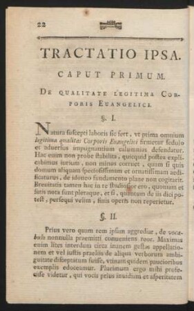 Caput Primum. De Qualitate Legitima Corporis Euangelici.