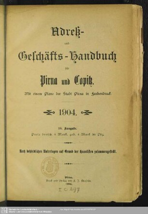 10.1904: Adreß- und Geschäftshandbuch für Pirna, Copitz und Posta
