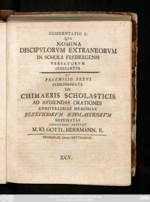 10: Commentatio ... Qva Memorias Discipvlorvm Extraneorvm In Schola Freibergensi Versatorvm Praemittit ...