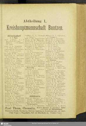 Abtheilung I. Kreishauptmannschaft Bautzen