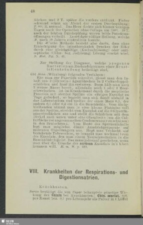 VIII. Krankheiten der Respirations- und Digestionsatrien