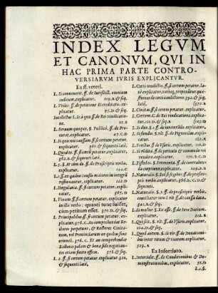 Index Legum Et Canonum ...