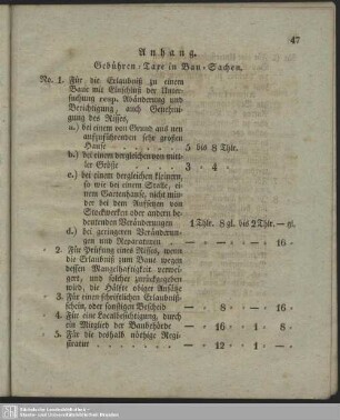 Anhang. Gebühren-Taxe in Bau-Sachen