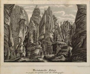 Der große Domplatz und die Totengasse in der Adersbach-Weckelsdorfer Felsenstadt (Adršpašsko-Teplické skály) im nordöstlichen Teil Böhmens, aus dem Sammelwerk Beschreibung vom Felsenthal bei Weckelsdorf