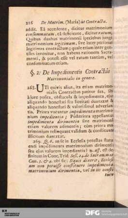 §. 2: De Impedimentis Contractûs Matrimonialis in genere.