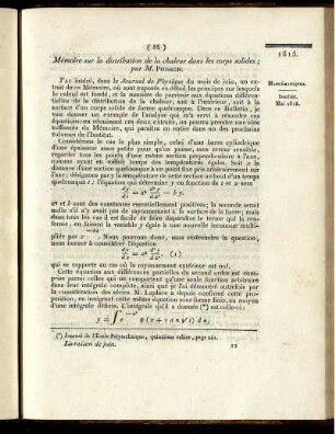 Mémoire sur la distibution de la chaleur dans les corps solides