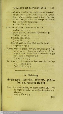IV. Abtheilung. Geschnittene, gepreßte, geformte, geschriebene und gemahlte Sachen